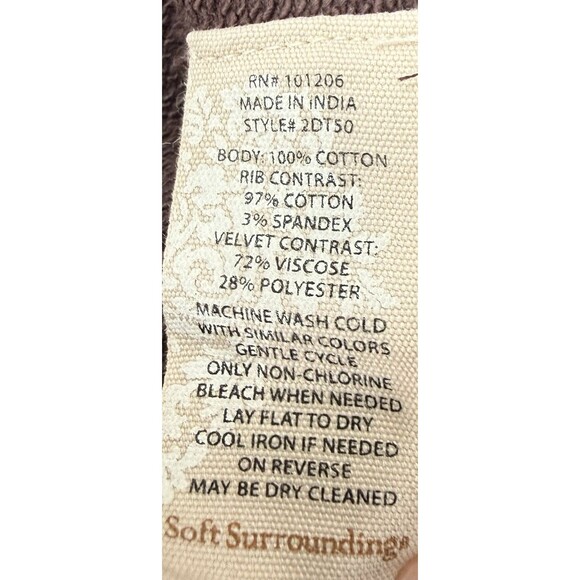 Soft Surroundings L Brown Hooded Tunic Length Velvet Trim Embellished Sleeves - Picture 4 of 8